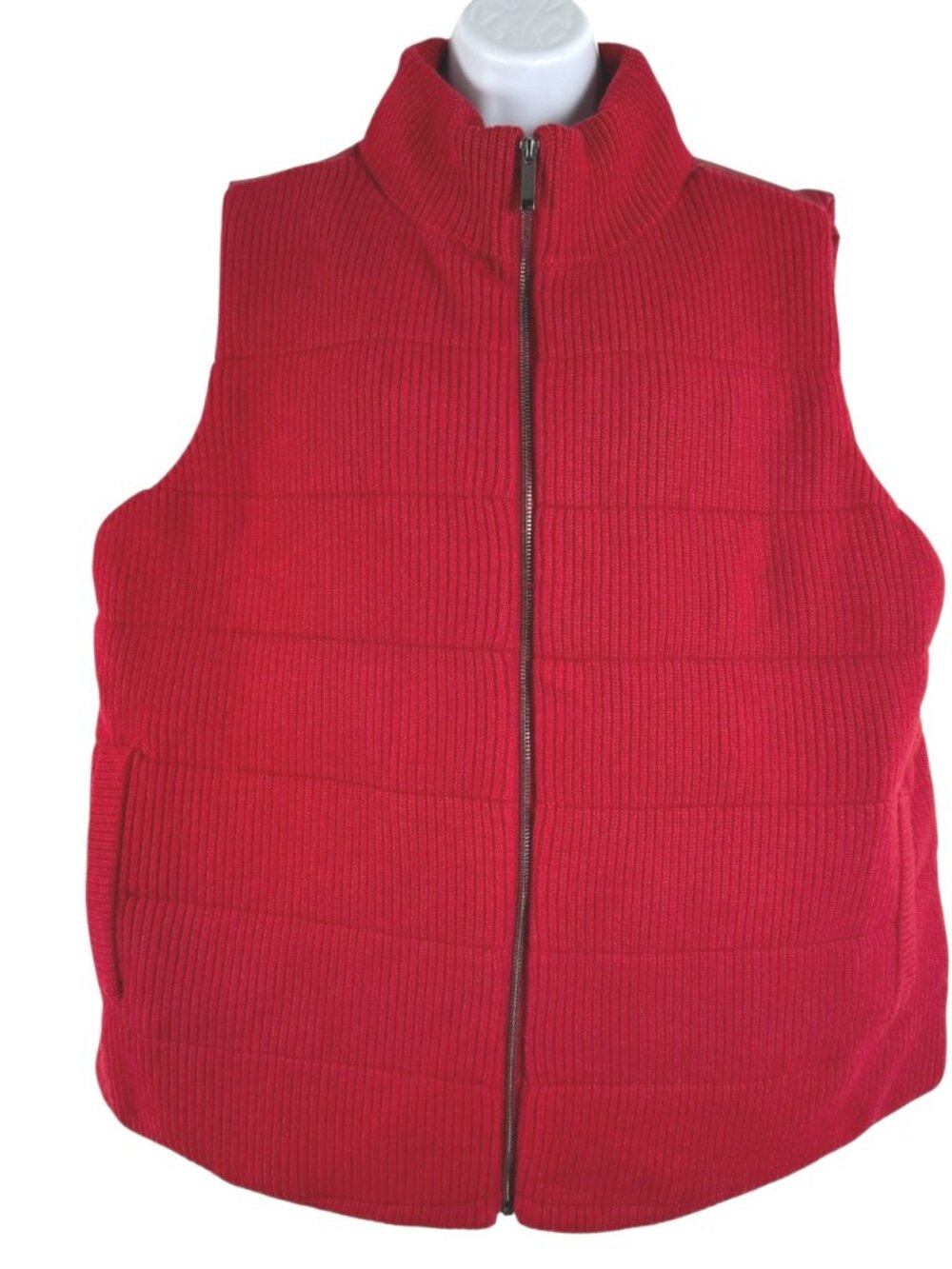 Chico's Zenergy Luxe Knit Puffer Vest Size 3 Red Full Zip Casual NWT CJ-2356